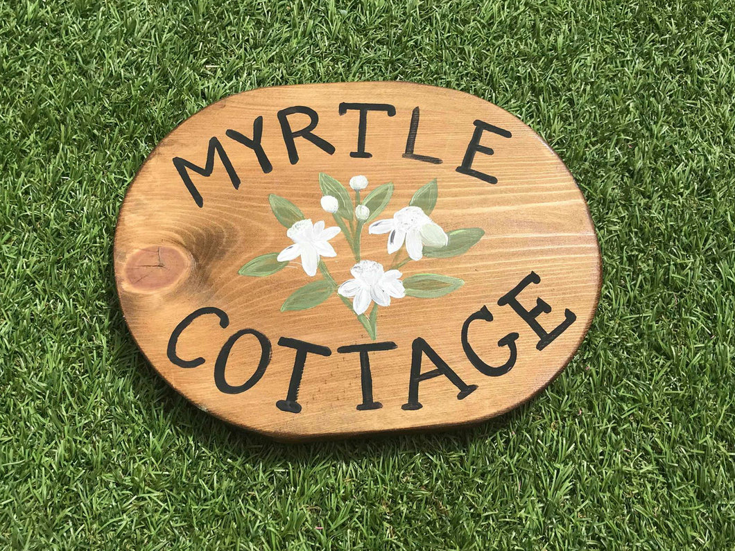 Oval Myrtle White Flower Sign