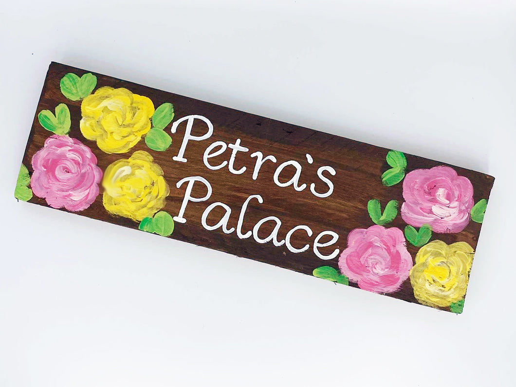 Pink Roses House Name Sign